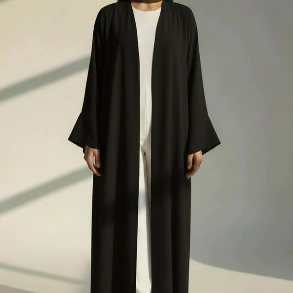Msquare Fashion Black Open Abaya with Bell Sleeves