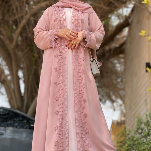 Msquare Fashion Blush Star Lace Abaya with Matching Hijab