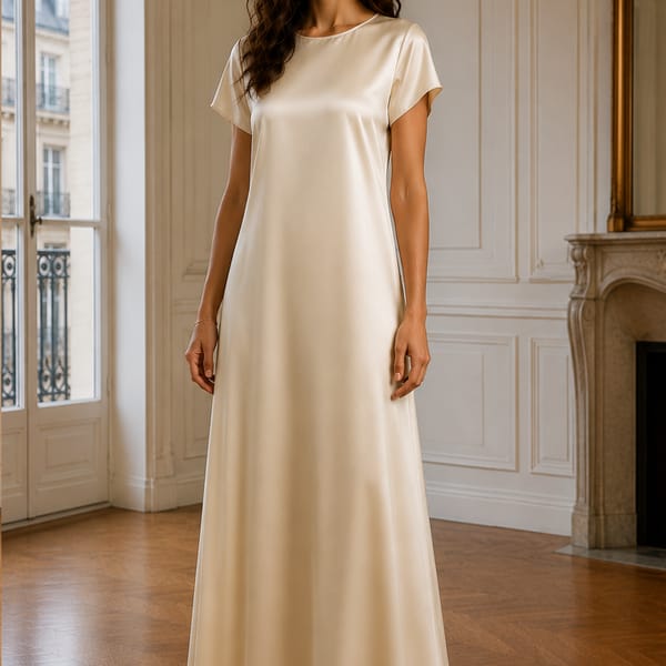 Msquare Fashion Satin Silk Under Abaya Dress Ivory
