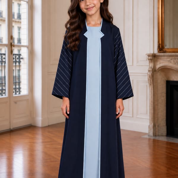Msquare Fashion Navy Blue Girls Abaya with Sky Blue Inner Dress