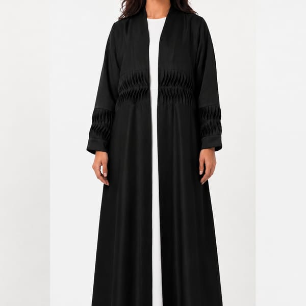 Msquare Fashion Elegant Black Pleated Abaya with Matching Headscarf