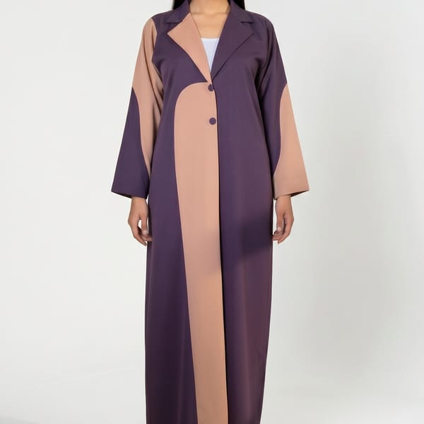 Msquare Fashion Deep Purple Abaya with Peach Contrast Trim, Blazer Style Collar Design