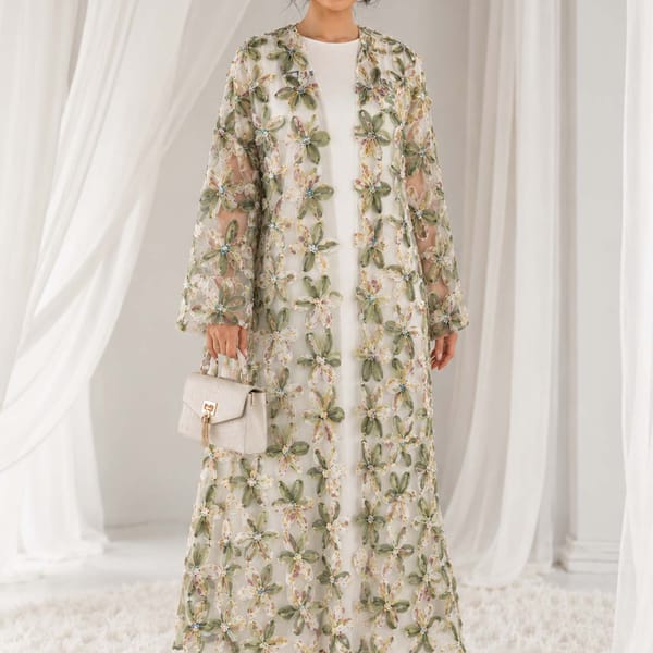 Msquare Fashion Women's Floral Net Abaya with Chiffon Headscarf for Modest Elegance