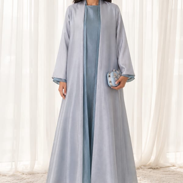 Msquare Fashion Dusk Blue Organza Abaya Set, Made in UAE