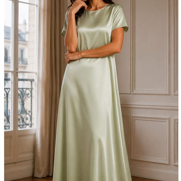 Msquare Fashion Sage Green Satin Silk Under Abaya Long Slip Dress