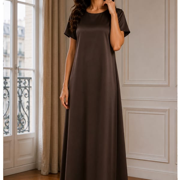 Msquare Fashion Chocolate Brown Satin Silk Under Abaya Long Slip Dress