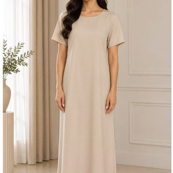 Msquare Fashion Taupe Satin Silk Under Abaya Long Slip Dress