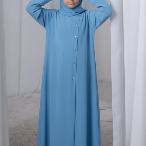 Msquare Fashion Sky Blue Kids Abaya with Matching Hijab for Girls