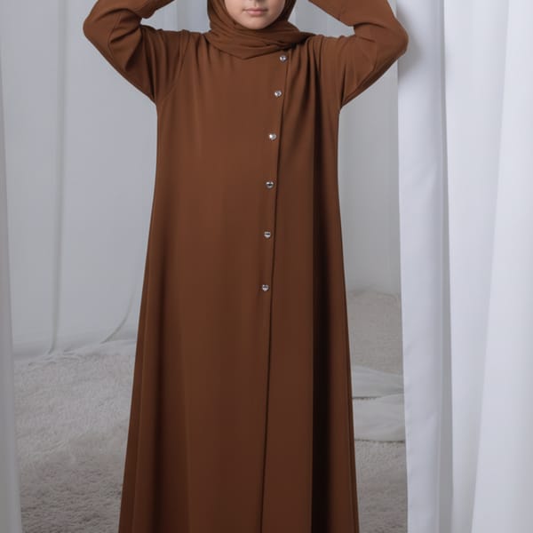 Msquare Fashion Brown Kids Abaya with Matching Hijab for Girls