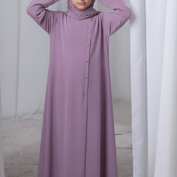Msquare Fashion Mauve Kids Abaya with Matching Hijab for Girls