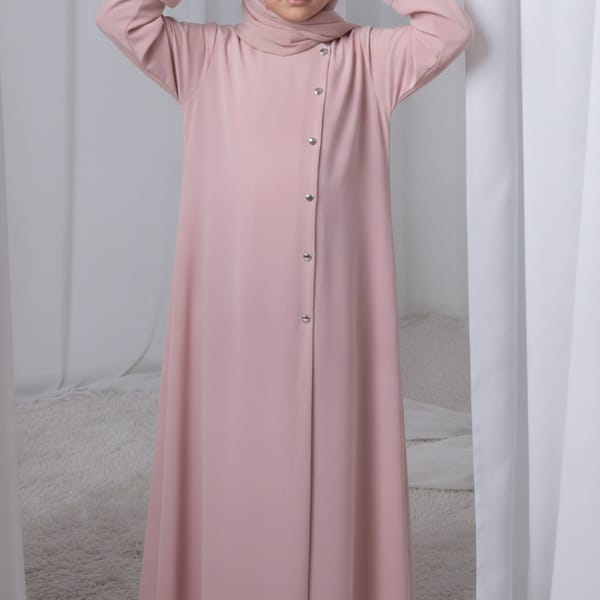 Msquare Fashion Pink Kids Abaya with Matching Hijab for Girls