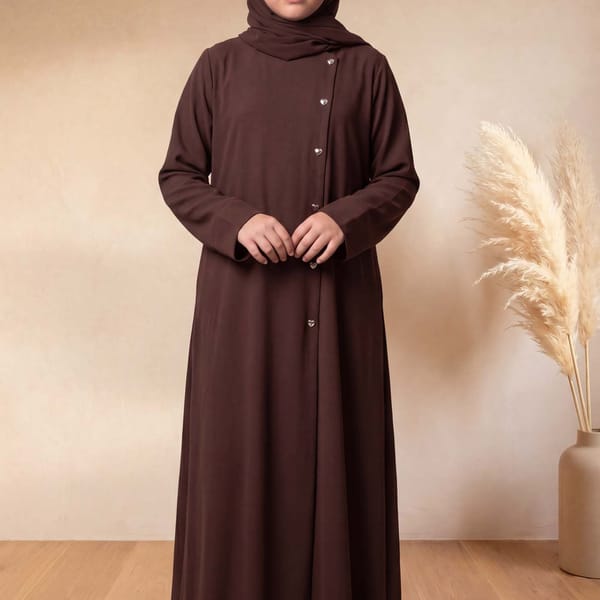 Msquare Fashion Dark Brown Kids Abaya with Matching Hijab for Girls