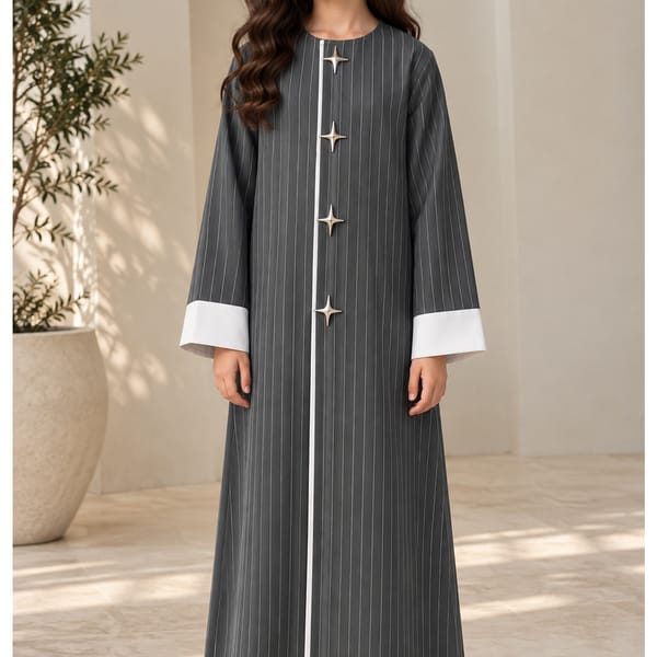 Msquare Fashion Girls’ Grey Crepe Abaya with Headscarf