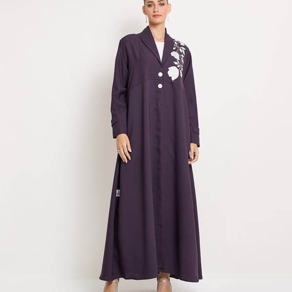 Purple-R-202478 French Royal Abaya with Jacket style + Embroidery
