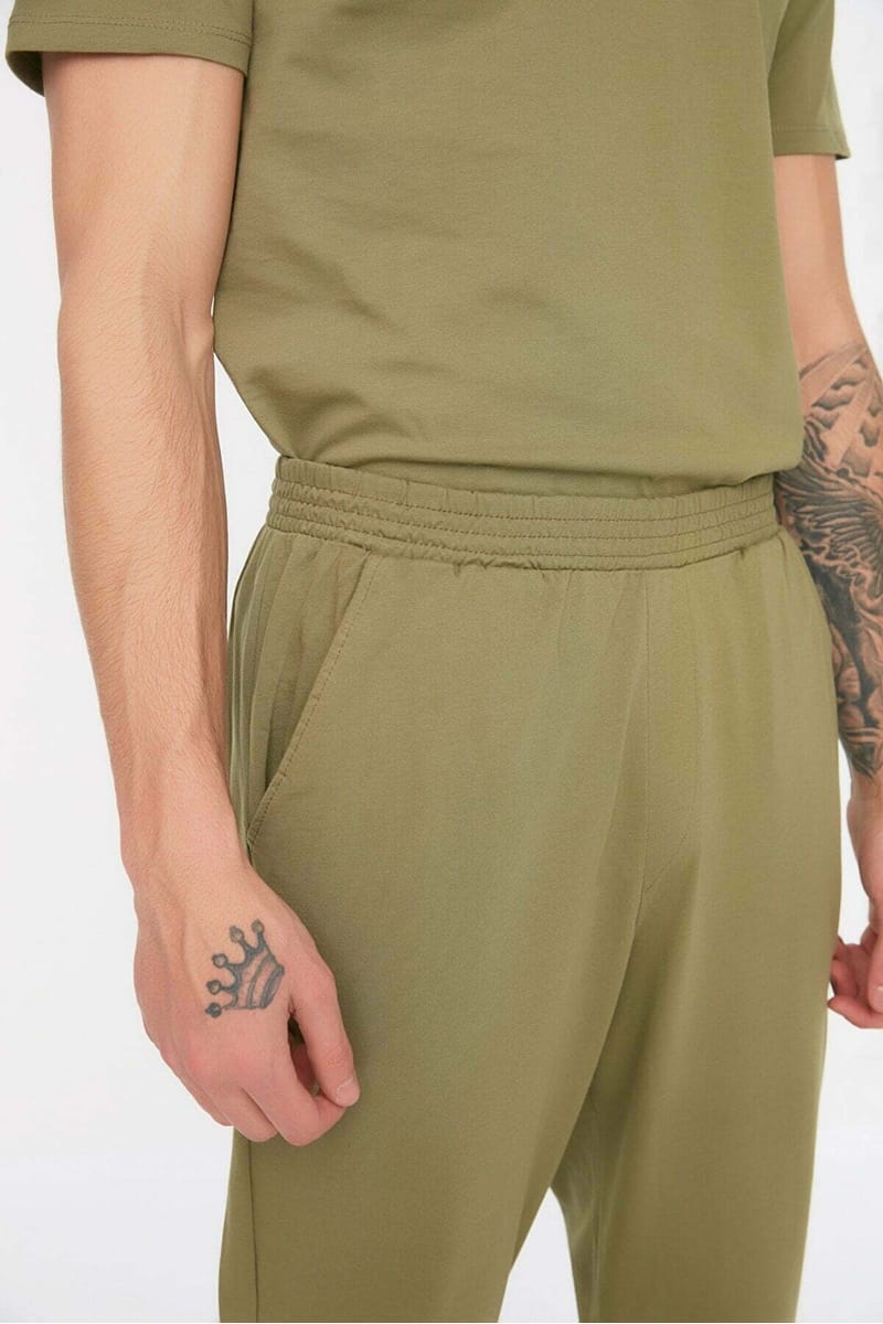 Khaki Essential Knitted Top And Pant Men's Pajamas Set LaLaBix